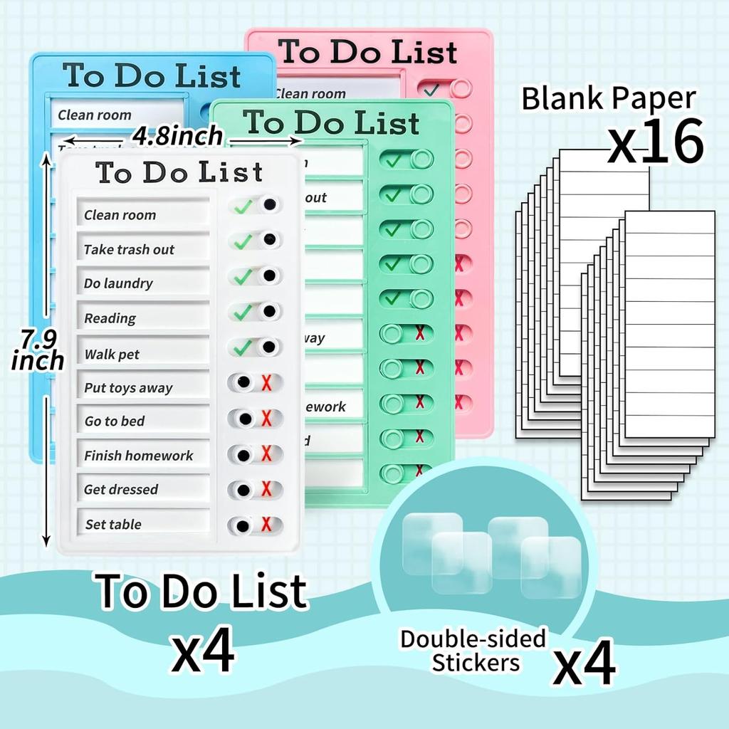 4 Pieces Chore Chart for Kids Multiple Kids - Sliding Routine Chart: Reble To Do List, RV Checklist, Planning Board, Visual Schedule, and Reminder