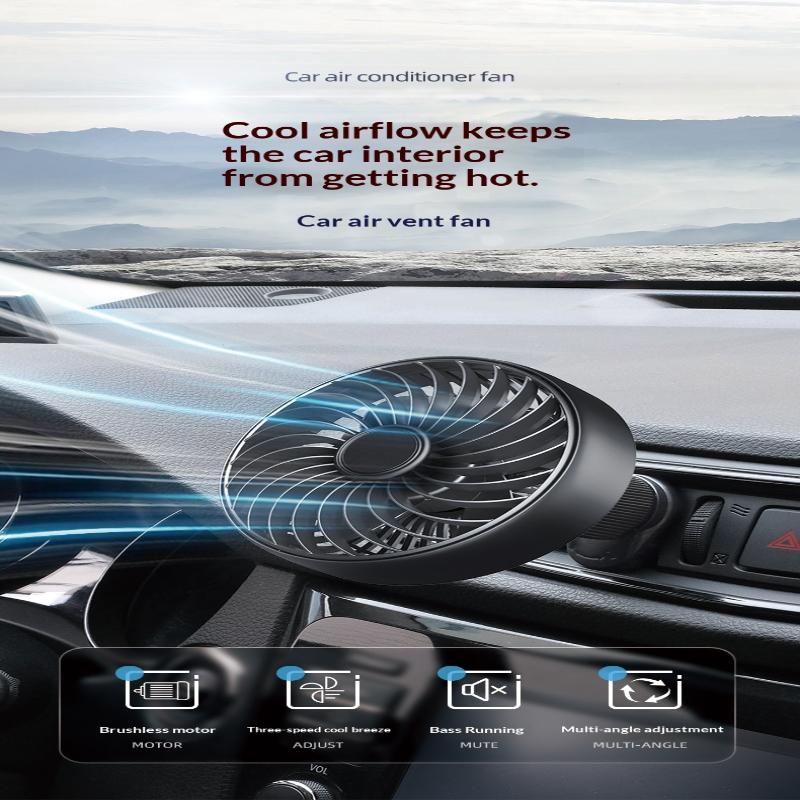 Air Vent 3 Speed 5V 1A Car Usb Cooling Fan 360 Degree Adjustable Air Outlet Car Fan 5-Blade Low Noise For Car Truck Suv Sedan