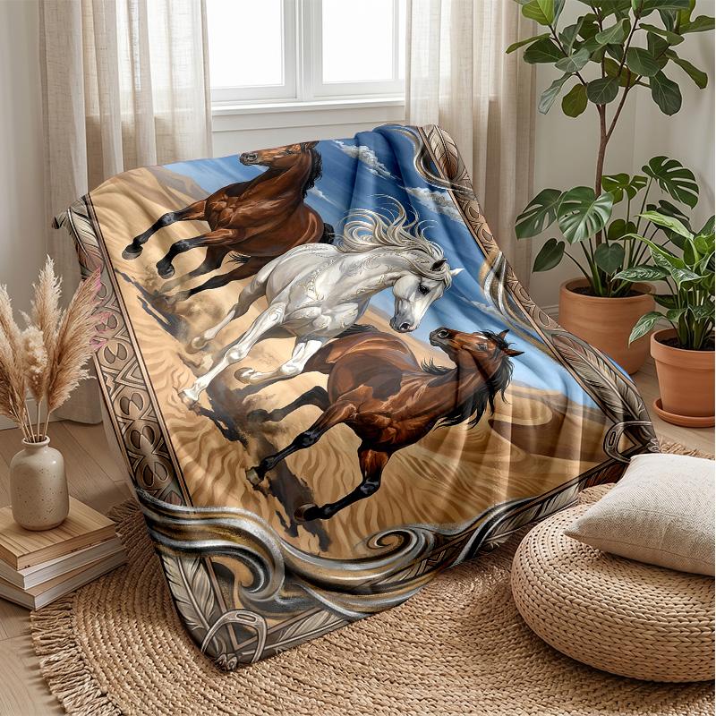 Wild Horse Sunset Freedom Theme blanket Lightweight Warm Flannel Blanket Decorative Throw Blanket for Home Decoration