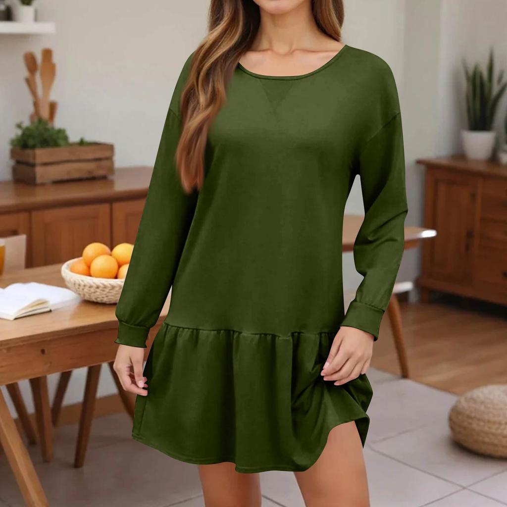 Women's  Long Sleeve Pullover Top Knit Ribbed Knit Patchwork Sweatshirt Dress Casual  Dresses