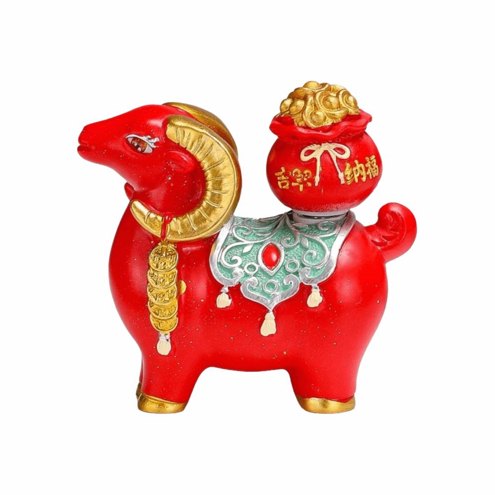 Cute Zodiac Goat Figurine Rotatable Fortune Bag Car Dashboard Ornament Chinese Sheep Ornament  Desk