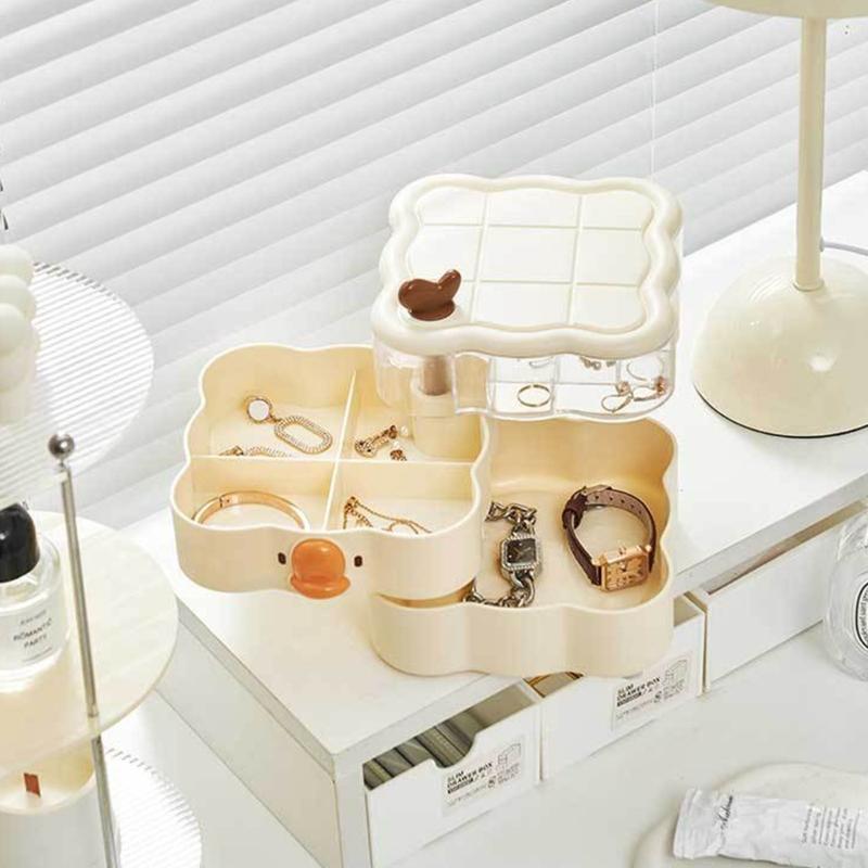 Rotating Multi Layer Jewelry Box for Accessories Space Saving Earrings Rings Holder Desktop Cosmetics Storage Container