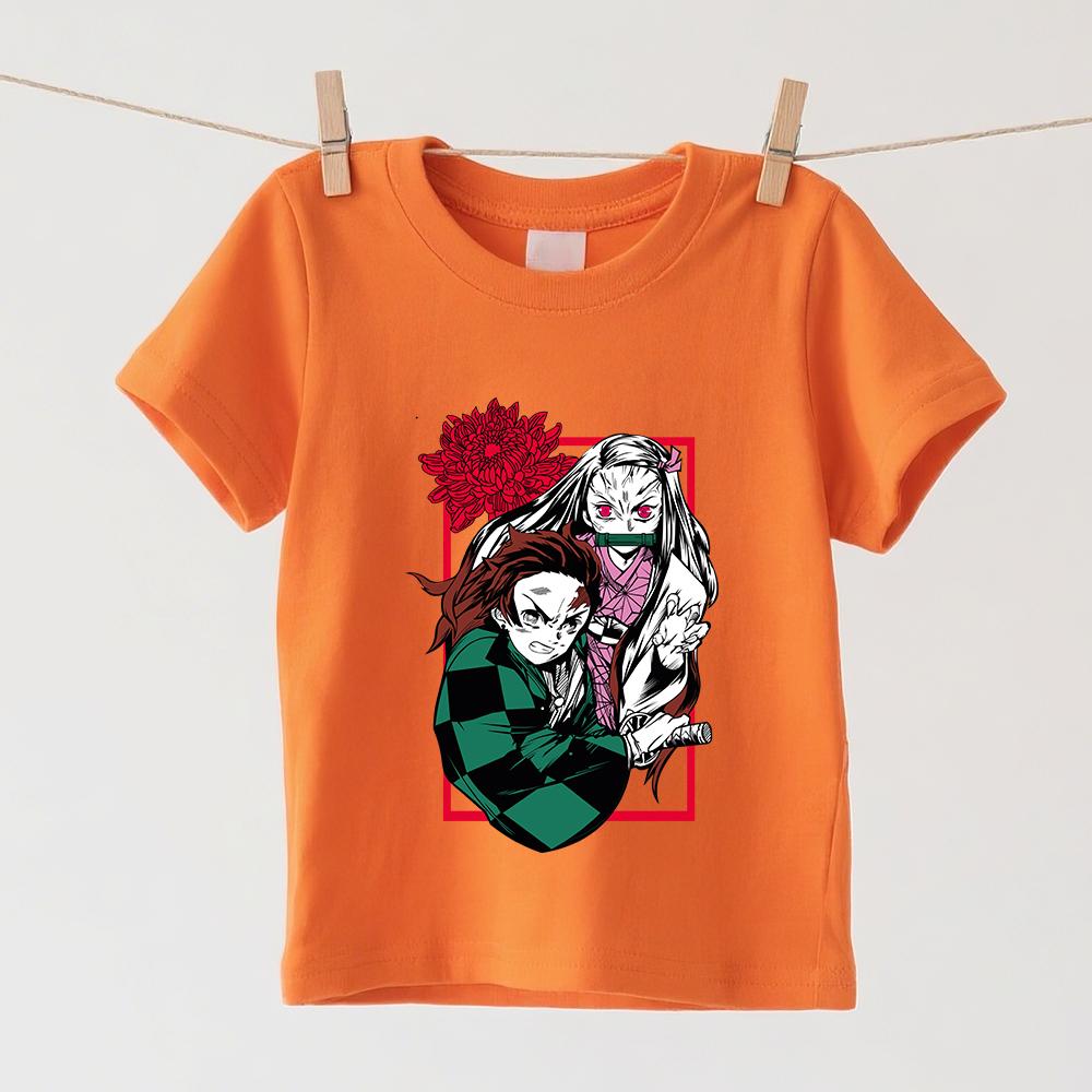 Demon Slayer Tanjiro x Nezuko Anime Print Kids T Shirt Cotton Soft Boys Girls Short Sleeve Tops Daily Casual Wear