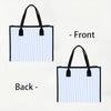 Light Blue Striped Canvas Tote Bag Fashion Casual Large Capacity Women Daily Handbag