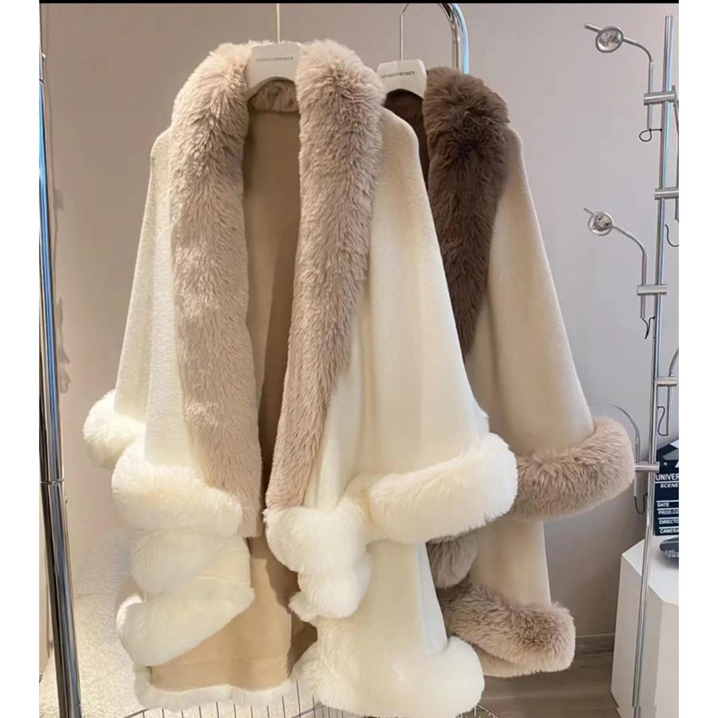 Fresh Double-Layer Gradual Change Color Hanging Dye Fur Collar Knitted Cardigan Shawl Cape 0108 #