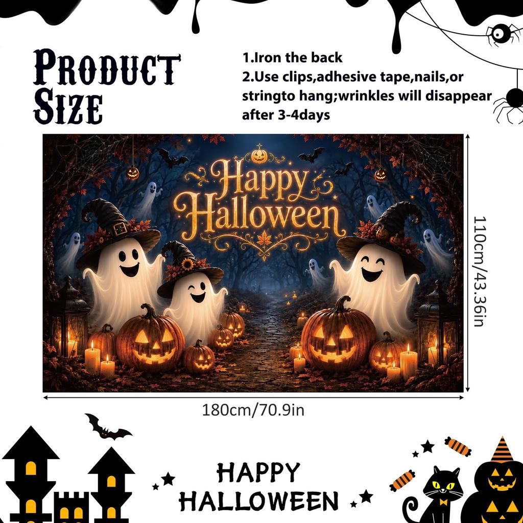 333. Halloween Happy Birthday Backdrop Banner Cute Ghost Theme Party Decoration