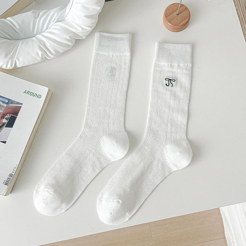 

Season Milk White Thin Socks Medium Tube Socks Ballet Style Bow Hollow Stack Socks Versatile Solid Color One size fits all чистий білий колір