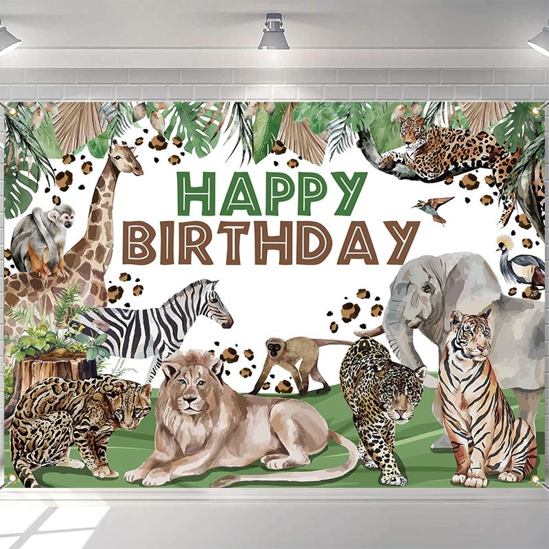 LS Photography Background Wildlife 1st Birthday Party Jungle Floral Decor Props Baby Shower Kids Portrait Photo Backdrop Studio