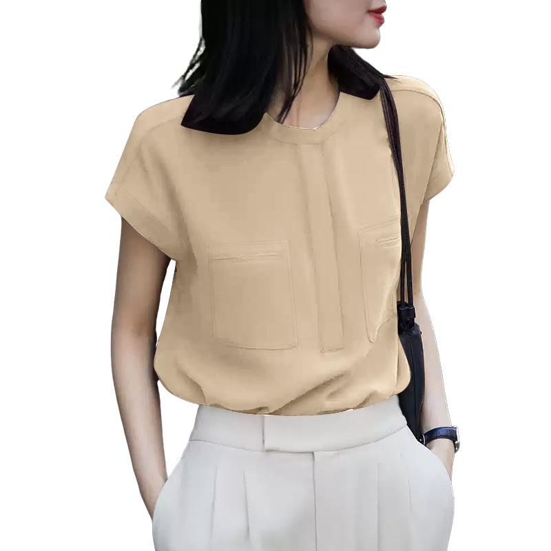 

ZANZEA Женская летняя блузка свободного покроя с круглым вырезом и коротким рукавом 5XL хаки