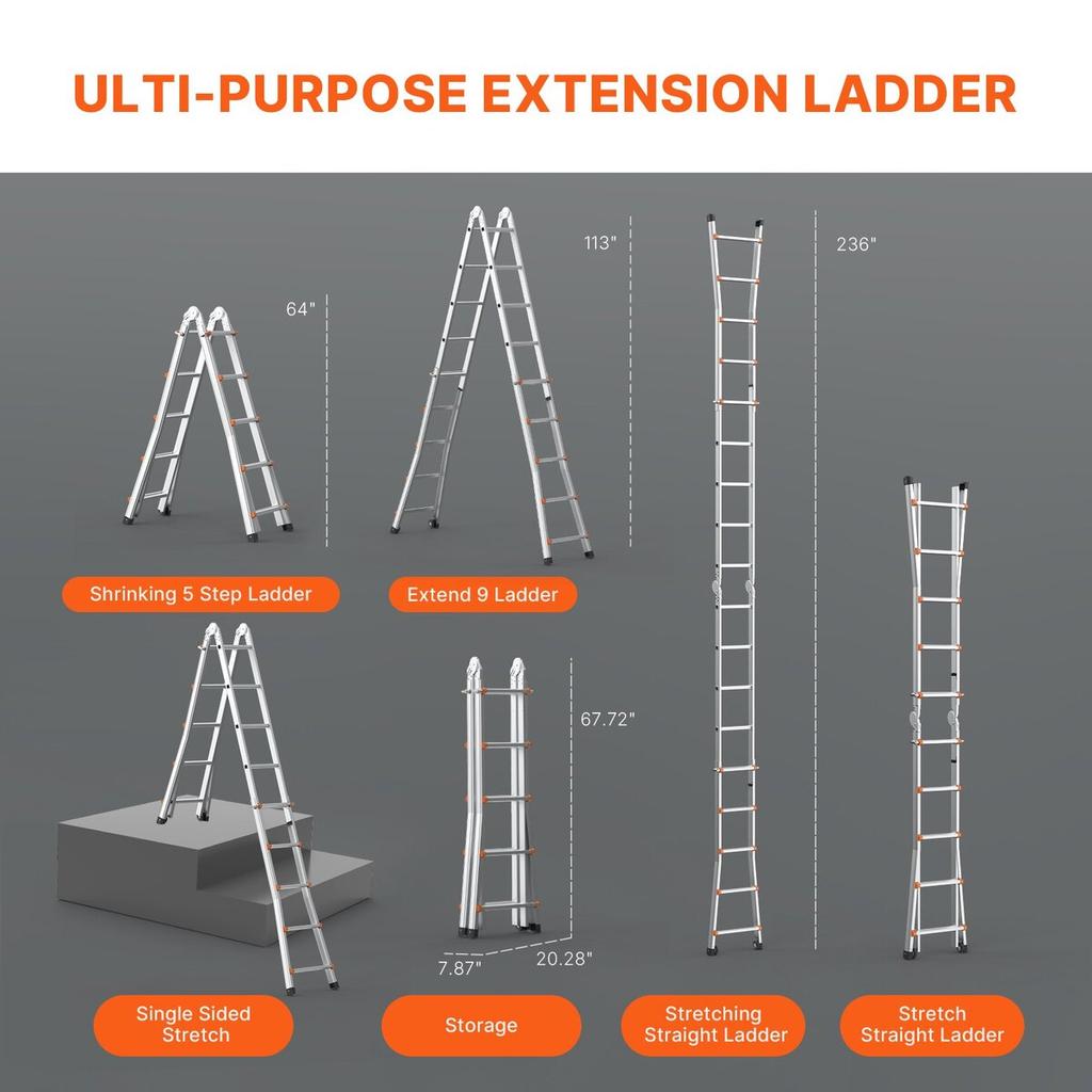 Telescoping Ladder A Frame 19 FT Extension Multi-Function for Homework