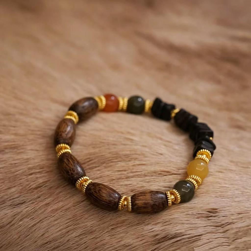Exquisite Sandalwood & Imitation Hetian Jade Ethnic Prayer Beads Bracelet for Women