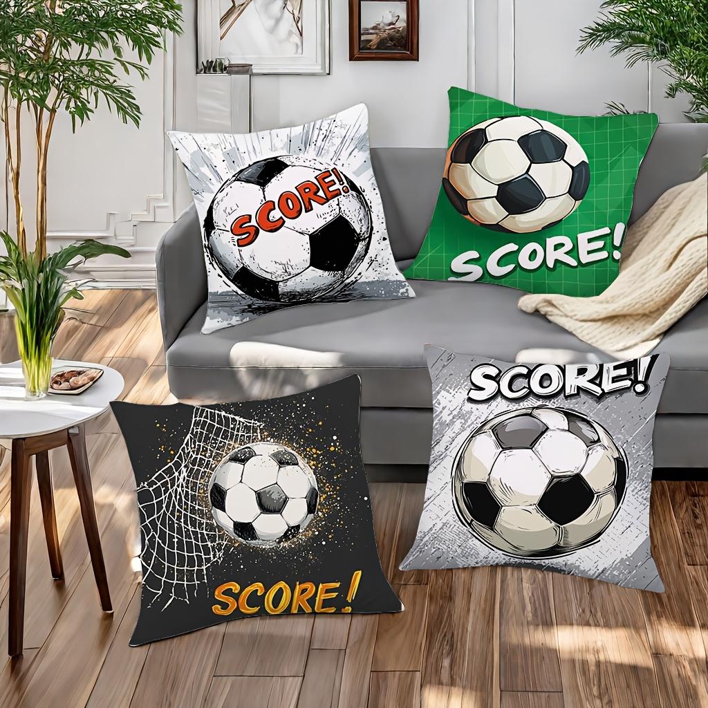4Pcs Double-Sided Printed Throw Pillow Covers, Football Goal Print Cushion Cases, Sports Fan Home Decor For Bedroom Living Room