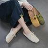 Johnature Pantofole da esterno intrecciate in vera pelle stile retrò, scarpe slip-on da donna leggere e versatili