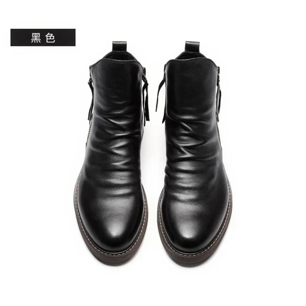 Męskie buty Pu Moda Chelsea Męskie wygodne, wysokie buty na zamek błyskawiczny Antypoślizgowe płaskie buty męskie Kowbojskie