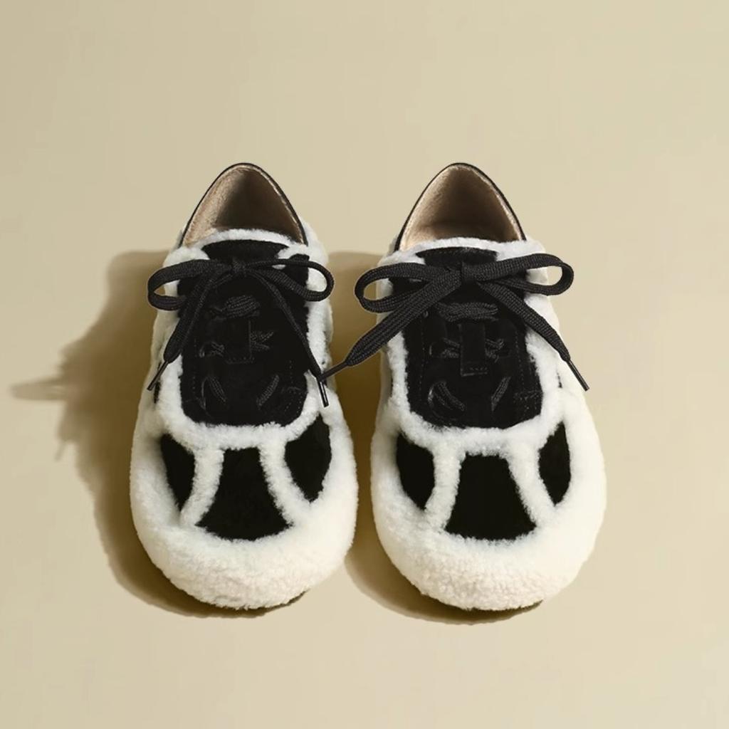 Fleece snow cotton artificial fluffy shoes women's 2025 new autumn and winter lace-up casual shoes versatile slippers Doudou shoes