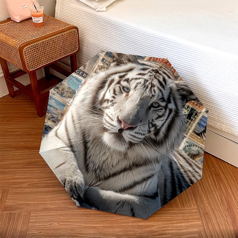 

1 PC Automatic Folding Umbrella - White Tiger Pattern, Portable & Foldable Design with 8 Ribs, Christmas Birthday Gifts