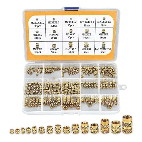 300pcs M2 M2.5 M3 M4 M5 M6 Knurled Nuts, Female Threaded Nuts, Brass Thread Inserts, Heat-Set Inserts for Plastic 3D Printing Injection Molding