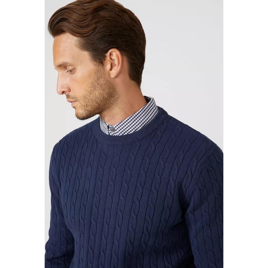 Maine Mens Cable Cotton Crew Neck Sweatshirt