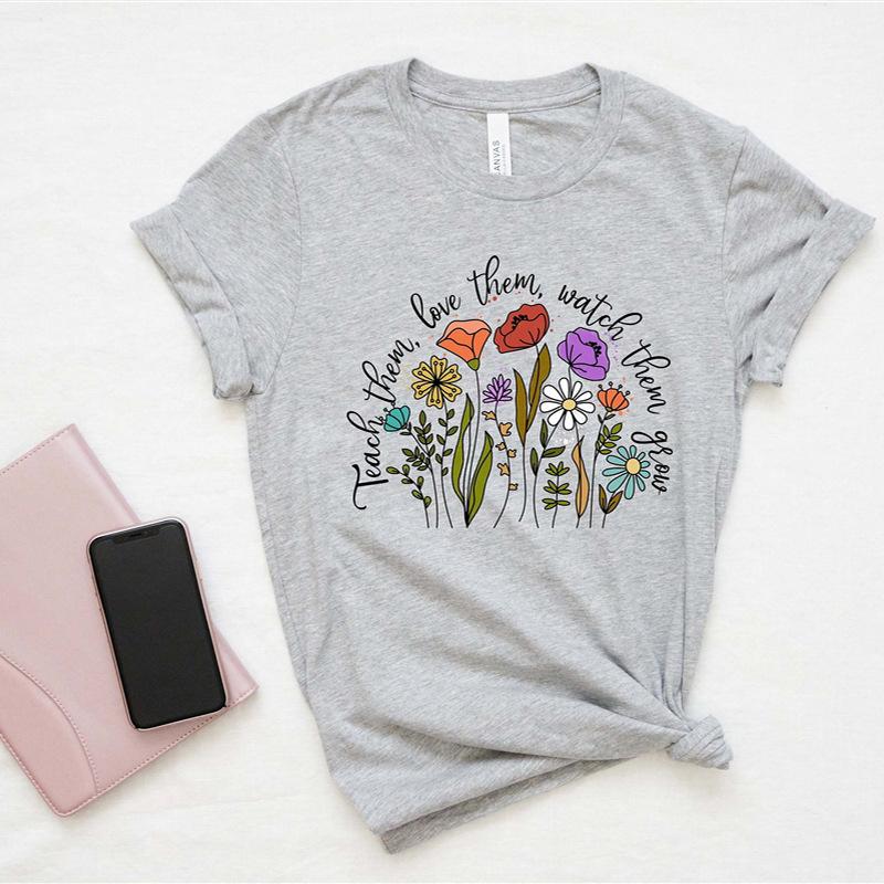 Rundhalsausschnitt, kurzärmelig, bedruckt, inspirierende Lehrerin, bequem, lässig, locker, Baumwolle, kurzärmelig, T-Shirts für Damen