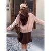 Korean-Style Pink Suede Short Jacket for Women - 2025 Autumn, Hollow Design, Age-Defying, Petite Fit, Fashion-Forward.