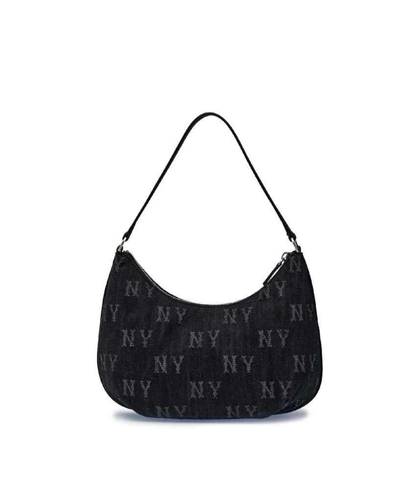 Mlb Hip Monogram Jqd Denim Hobo Bag Ny (Black)