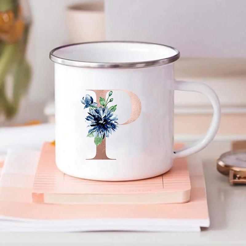 Alphabet Flower Letter Mug Coffee Cup Cold Coffee Cups Funny Mugs Cup for Tea Drinkware Rare Beer Travel Cute Original Unusual