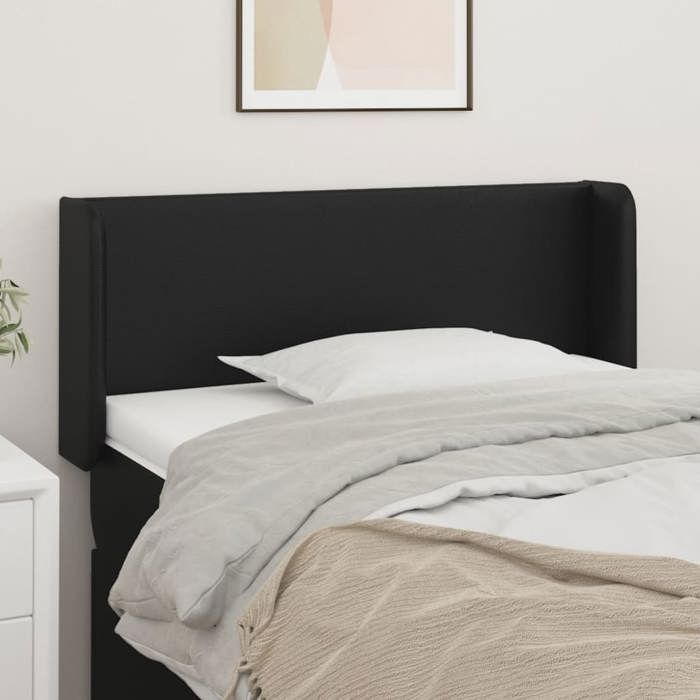 Tête de lit - MAISON EXCLUSIVE - Avec oreilles - Similicuir noir - Hauteur réglable - Pieds bois