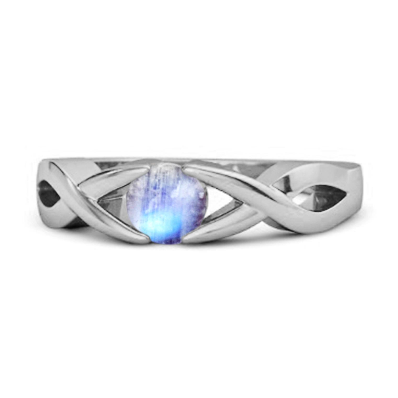 Moonstone Twisted Vine Band Ring - 925 Sterling Silver 8