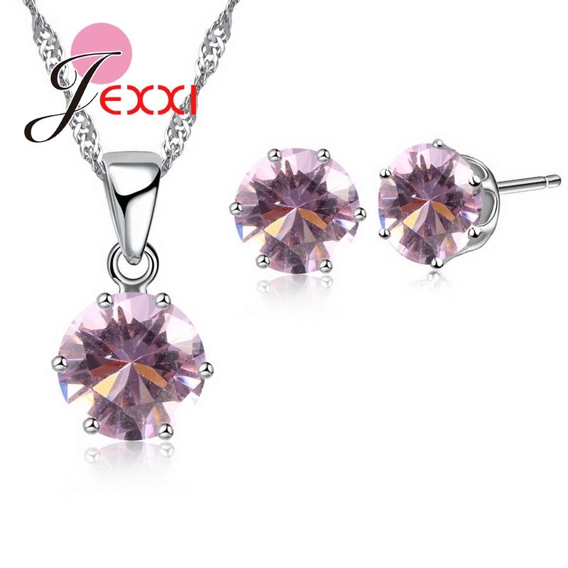 17 Colors Silver Color Jewelry Sets Classical Engagement CZ Diomand Earrings+Necklace For Women Gift