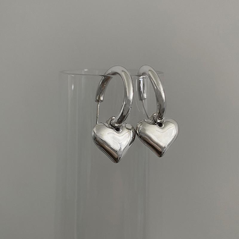 

ANENJERY Геометрические гладкие серьги-кольца в форме сердца для женщин, элегантные персонализированные серьги в стиле ретро, ювелирные подарки белый