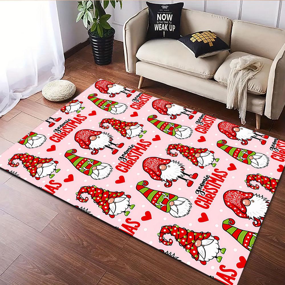 Gnome Christmas Pattern in Red and Green Patterned carpet, suitable as a non slip play mat for the living room and bedroom sofa