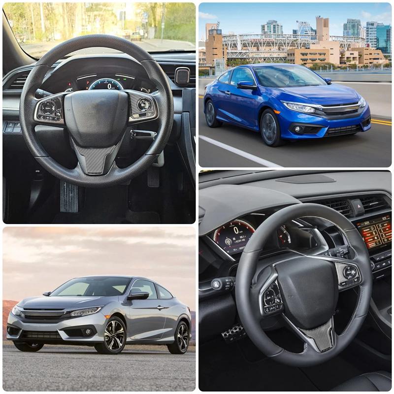 Carbon Fiber Steering Wheel Button Switch Panel Trim Cover Car Decoration Accessories For Honda Civic 10Th Fc/Fk 2016-2019