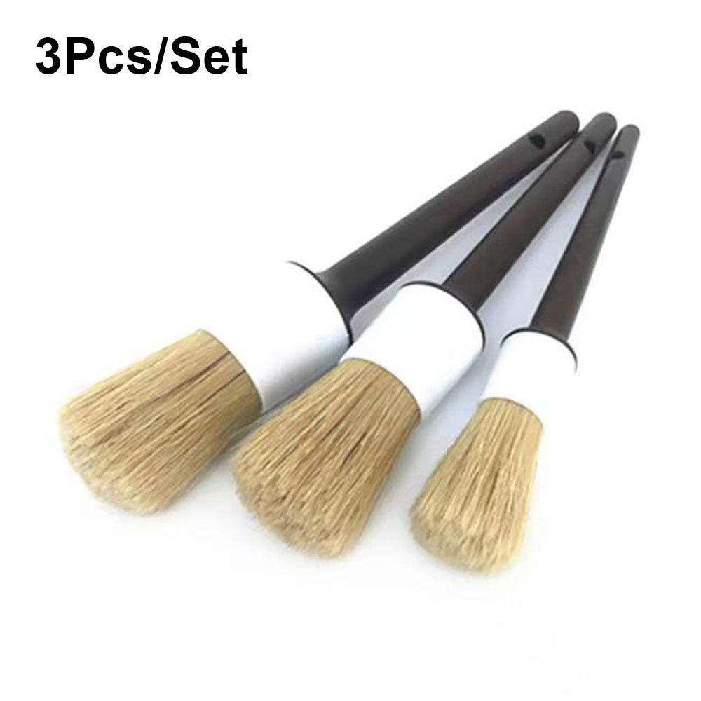 3Pcs/Set Boar Hair Car Cleaning Brush Plastic Handle Bristle Brushes  Auto Detail Tools