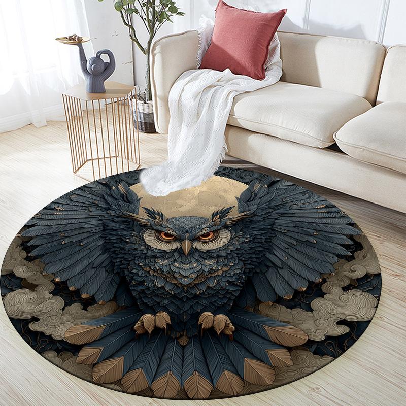 Smoke Wing-Spreading Owl,Round Area Rug,Carpet Rug for Living Room Bedroom Sofa Playroom Decor,Non-slip Floor Mat