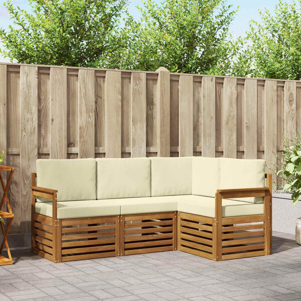 4 Piece Outdoor Sofa Set In Natural and Cream Colors Solid Acacia Wood