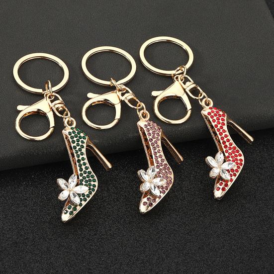 Keychain Pendant Sparkling Rhinestones High Heels Charm Key Chain with Lobster Clasp Electroplated Key Holder Bag Accessory