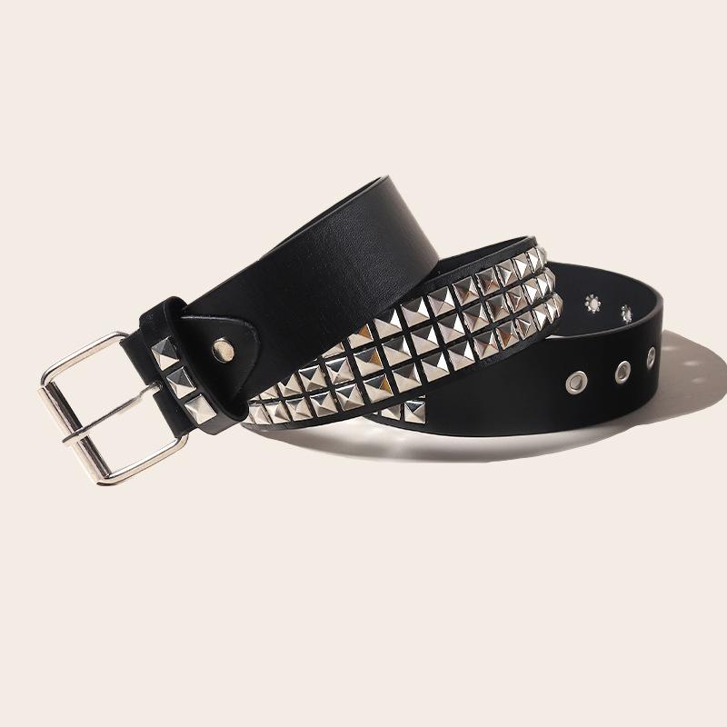 Rivet Belt Black Spice Girl Punk Unisex Personality Male Female Pentagram Bullet Rivet Buckle Jeans Belt