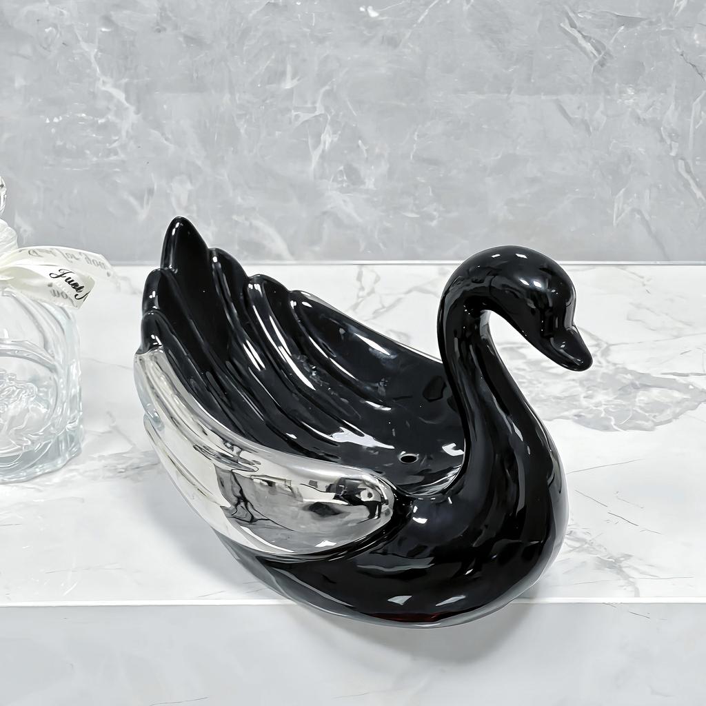 Soap dish ceramic swan soap box drain water no punching bathroom household sink storage rack bathroom accessories