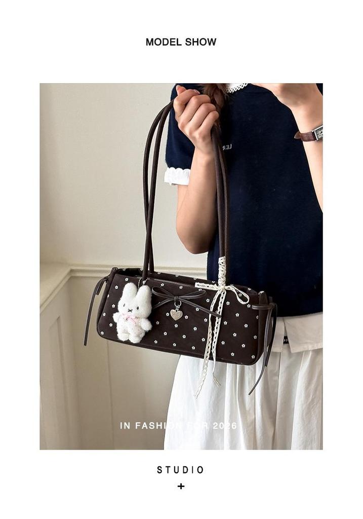 Korean Chic Bow Polka Dot Baguette Bag - Stylish Women's Shoulder & Handheld Bag