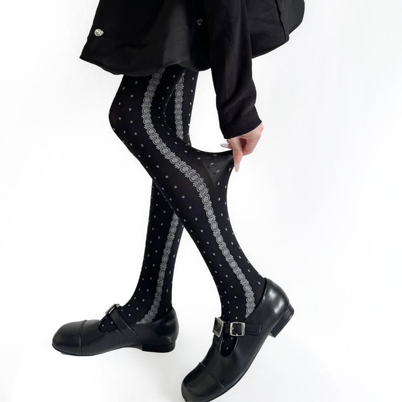 Japanese Style Women'S Tights Lace Jacquard Polka Dot Silk Stockings Pantyhose Sexy Lingerie Thigh High Stockings Retro Tights High Quality