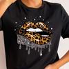 New Fashion Women T Shirt Leopard Lip Print T-Shirt T-Shirt Short Sleeve Tops Female Ladies Summer Tee Shirts Streetwear