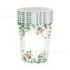 Sage-Patterned Paper Plates, Eucalyptus-Leaf-Themed Disposable Cups, Napkins, Tablecloths, and Wedding & Birthday Party Tableware Sets