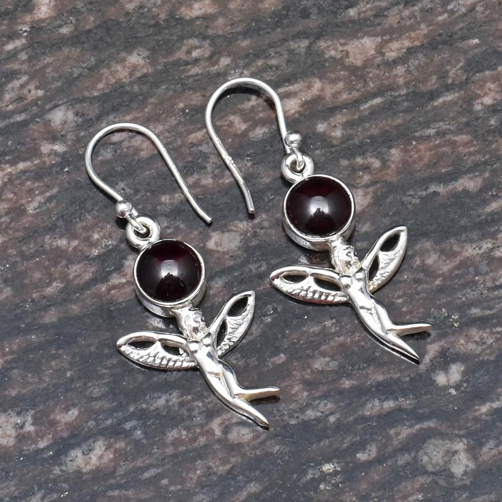 Natural Pink Rubellite Gemstone 925 Sterling Silver Fly Angle Drop Dangle Earrings For Women & Girls