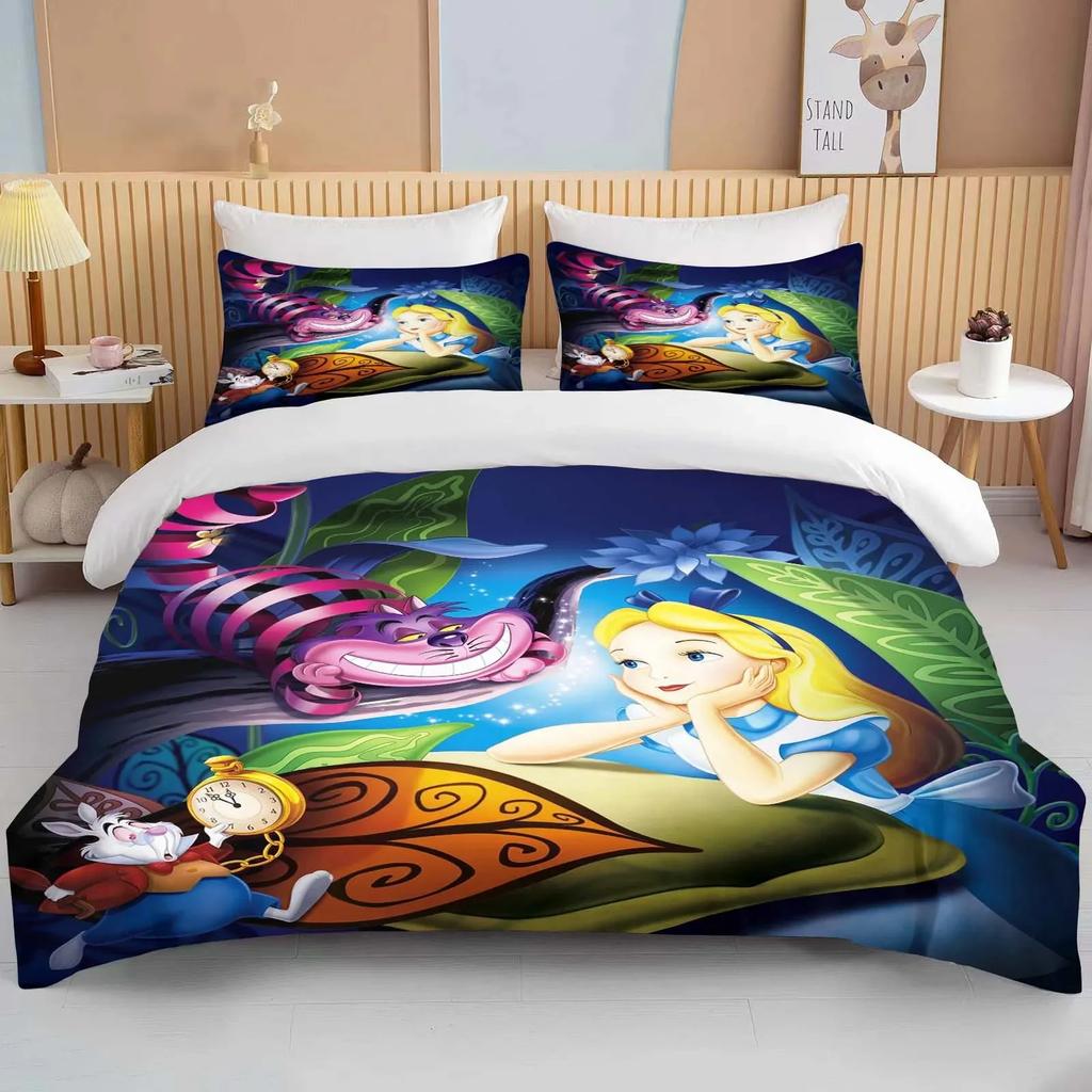 Alice In Wonderland Bedding Set Cartoon Baby 3 Pieces Set Bed Set King Size Pillowcase Adult Bed Cover Bedroom Bed Set Duvet