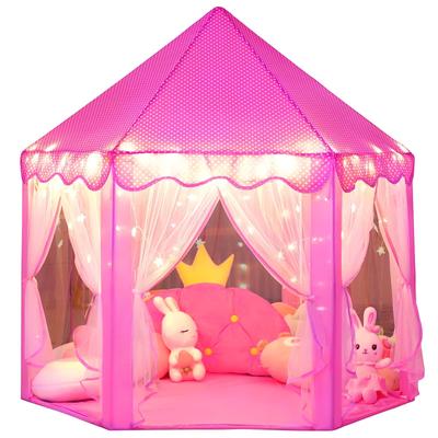 Wilwolfer Kids' Princess Castle Tent, Kids Playhouse with Twinkle LED Starlights, Perfect for Birthdays, Christmas, and Pretend Play - Pink