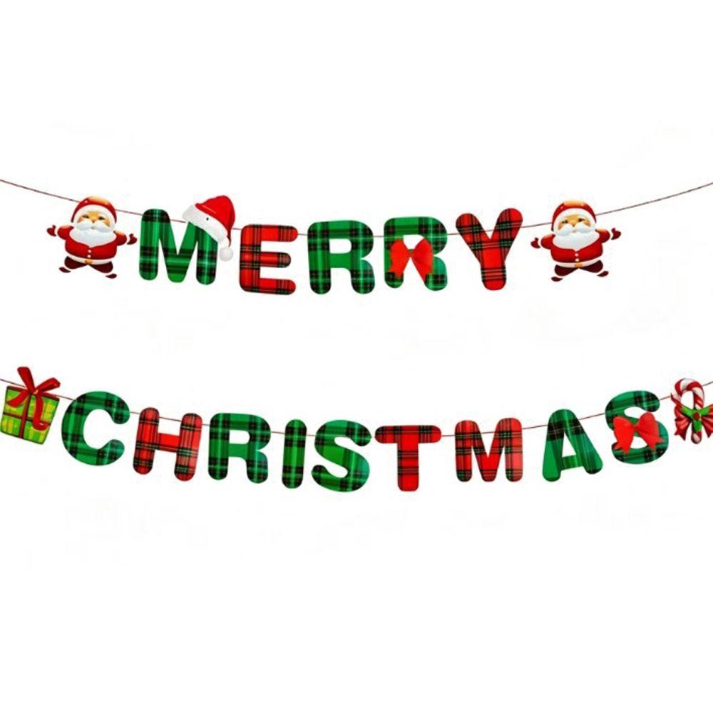 Multicolor Christmas Flag Cartoon Print Christmas Bunting Banners  Outdoor Indoor