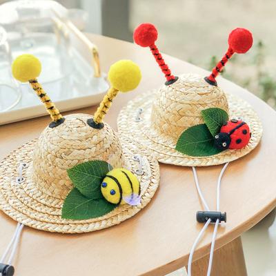 Dog Straw Hat Decoration Knitted Accessories Adorable Wide Brim Hat for Photography