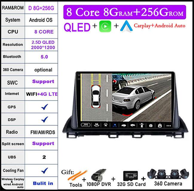 DSP RDS For Mazda 3 Axela 2014 - 2019 QLED Android 14 WIFI+4G BT Car Radio Multimedia Video Player GPS Navigation Stereo Audio