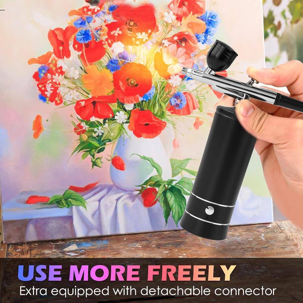 Airbrush Kit with Compressor, Air Brush Gun Rechargeable Portable High Pressure Air Brushes with 0.3mm Nozzle and Cleaning Brush Set for Painting,