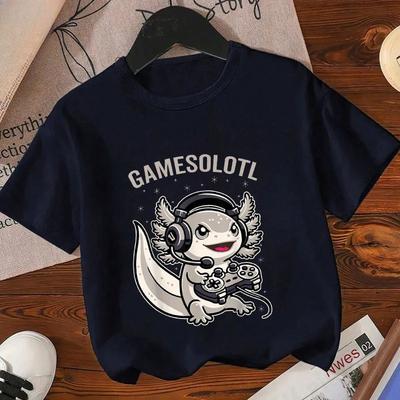 Axolotl Kawaii T-Shirt Kinder Sommer Mode T-Shirt Kinder Streetwear Boba Axolotl Anime Lässig